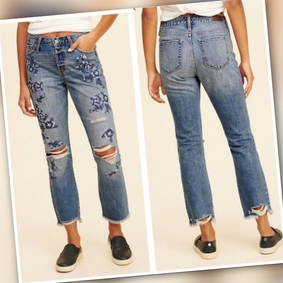 Hollister Blue High-rise Vintage Embroidered Straight Jeans Denim Women's 11 R - Picture 1 of 6